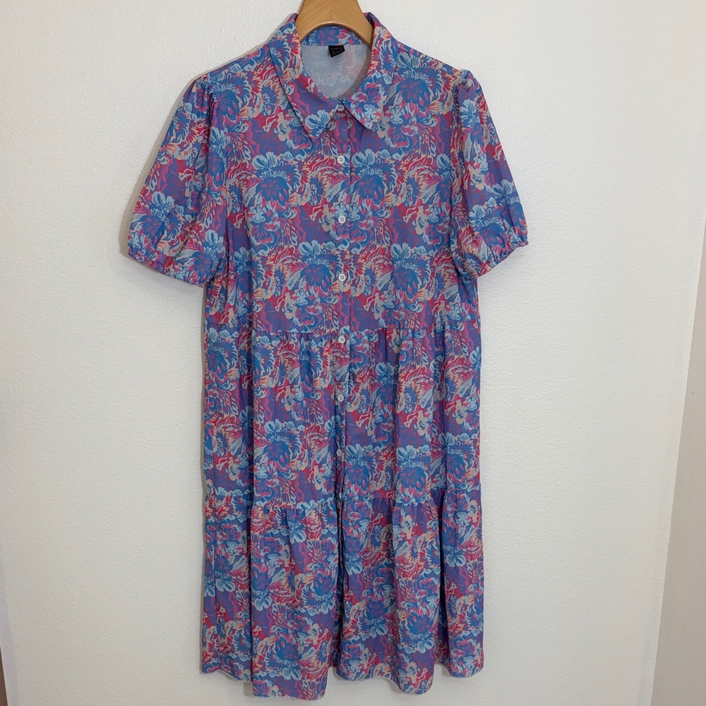 Shein Floral Button-Front Purple Midi Dress